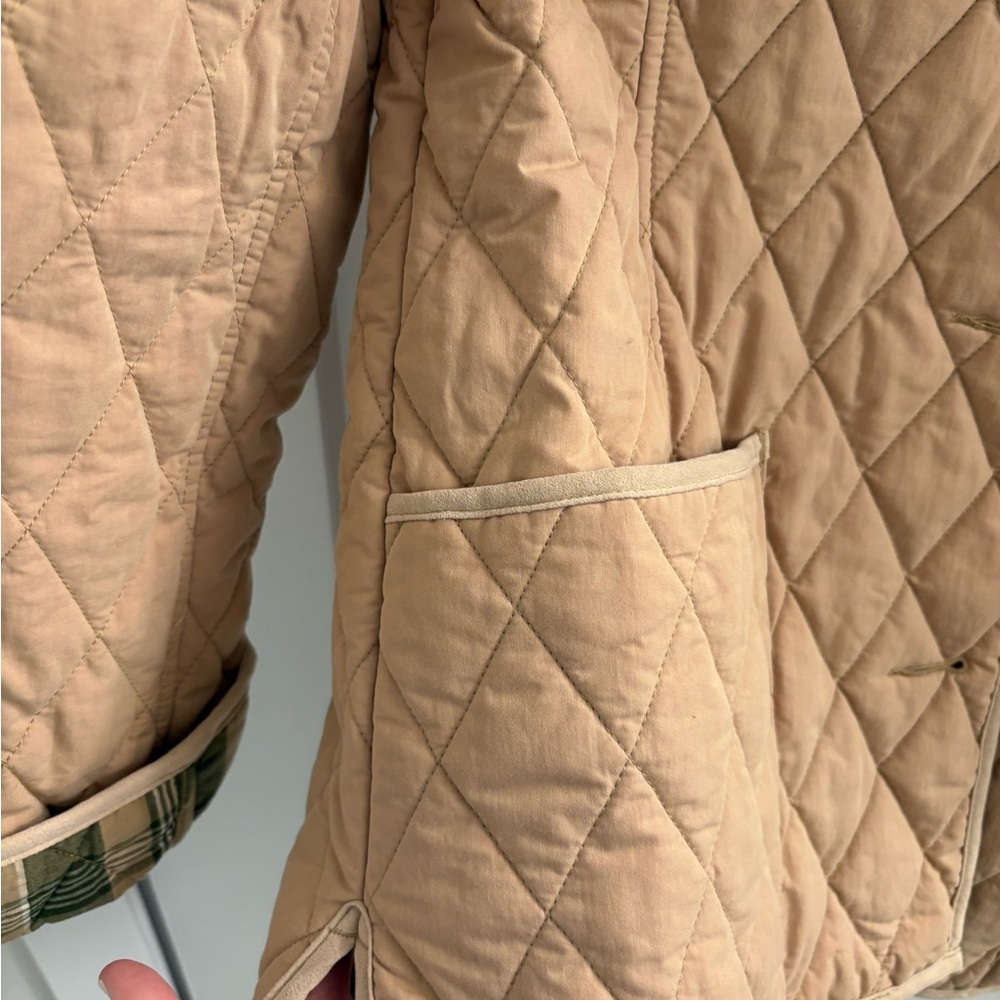 Vintage LL Bean Quilted Khaki Plaid Insulated Barn Coat Size Small - Picture 16 of 17